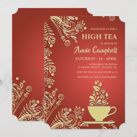 Goldtasse tee Einladung (Vorne/Hinten)