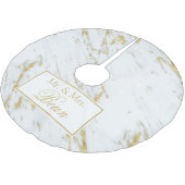 Goldter Glitzer über weißem Marmor Polyester Weihnachtsbaumdecke (Schrägansicht)