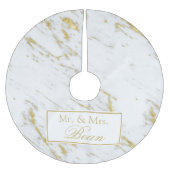 Goldter Glitzer über weißem Marmor Polyester Weihnachtsbaumdecke (Vorderseite)