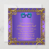 Goldter Lila Aquamariner Maskeratenkanal Einladung (Rückseite)