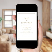 Goldtext 3 Fotos Line Border QR Code Hochzeit Einladung