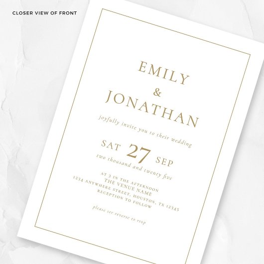 Goldtext 3 Fotos Line Border QR Code Hochzeit Einladung