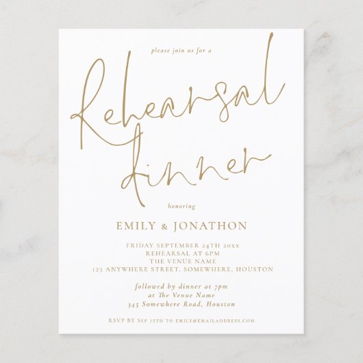 Goldtext Hochzeit Probe Dinner Einladung (Vorderseite)