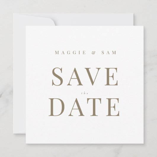 Goldtext White Contemporary Square Save the Date (Vorderseite)