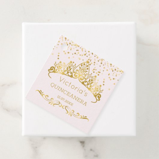 Goldtiara, Polka dot confetti Quinceanera Geschenkanhänger (Beispiel)