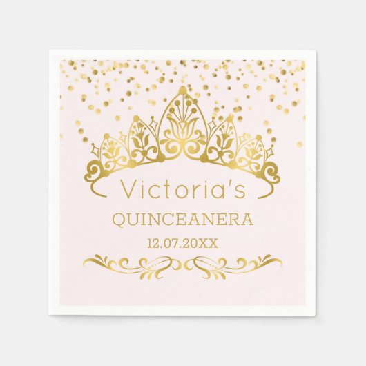 Goldtiara, Polka dot confetti Quinceanera Serviette (Vorderseite)