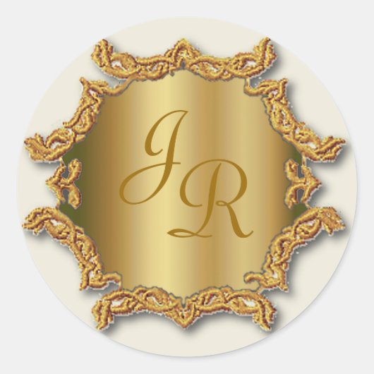 Goldton-Monogramm-Aufkleber für Hochzeiten Runder Aufkleber (Vorderseite)