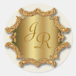 Goldton-Monogramm-Aufkleber für Hochzeiten Runder Aufkleber