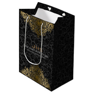 Goldtöne auf schwarzem Vintage-Ornament Mittlere Geschenktüte