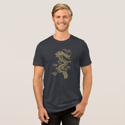 Goldtöne Chinesischer Drache Tri-Blend Shirt (Vorderseite voll)