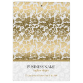 Goldtöne, florale Damaskus über weißes Hintergrund Klemmbrett (Rückseite)