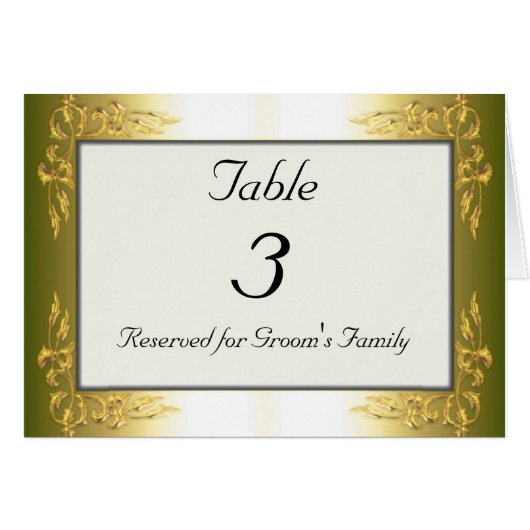 Goldtone Wedding Tischnummer-Karte (Vorderseite (Horizontal))
