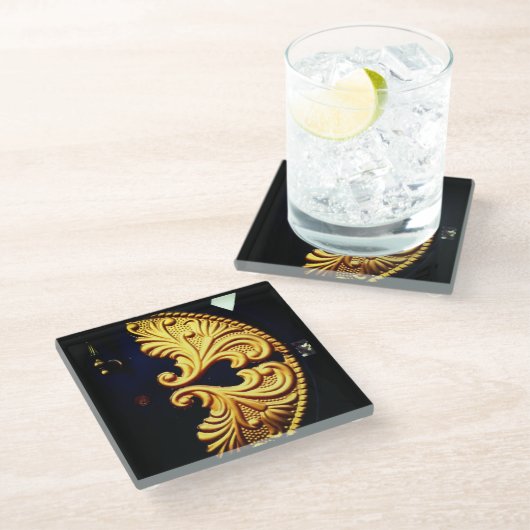 Goldtürdesign Glasuntersetzer (Schrägansicht)