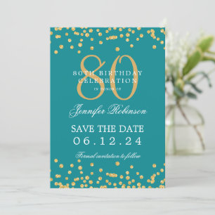 Goldtürkis 80. Geburtstag Save the Date Details Einladung