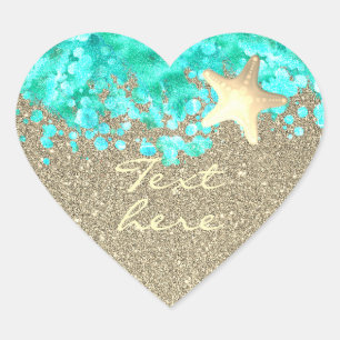 Goldtürkis goldfarbenes Meerwasser Herz-Aufkleber