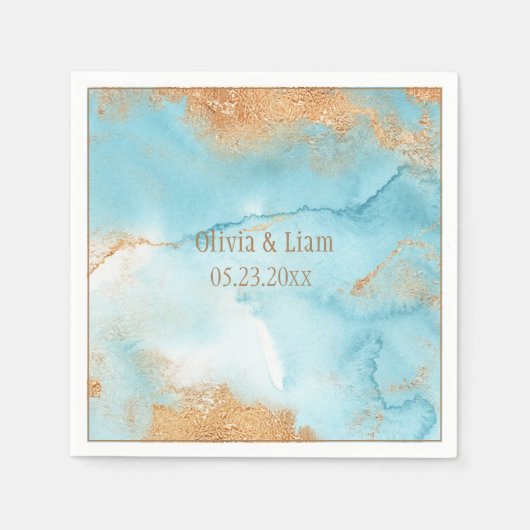 Goldtürkisfarbener Abstrakter Name Moderne Hochzei Serviette (Vorderseite)