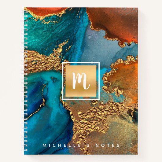 Goldtürkisfarbener Marmor in Monogramm Notizblock (Vorderseite)