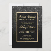 Goldtypografie aus schwarzem Glitzer Sweet 16 Einladung (Vorderseite)