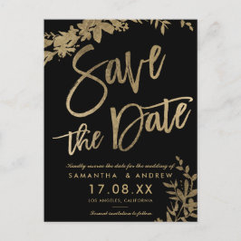 Goldtypografie Blatt blorschwarz Save the Date Ankündigungspostkarte