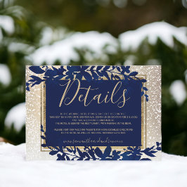 Goldtypografie Blattblauer Schnee Winterdetails Begleitkarte