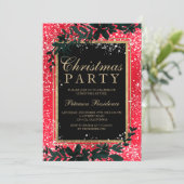Goldtypografie Blattschnee elegant Rot Weihnachten Einladung (Stehend Vorderseite)