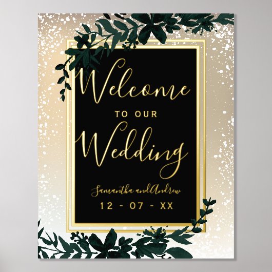 Goldtypografie Blattschnee eleganter Winterempfang Foliendrucke (Vorderseite)