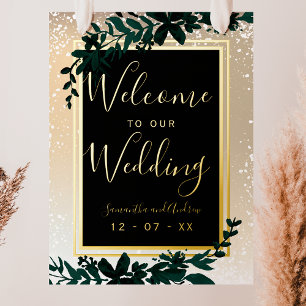 Goldtypografie Blattschnee eleganter Winterempfang Foliendrucke