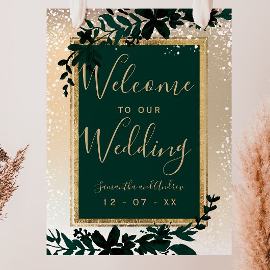 Goldtypografie Blattschnee eleganter Winterempfang Poster