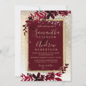 Goldtypografie-Blattschnee Rote Winterhochzeit Einladung (Vorderseite)