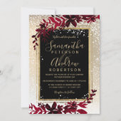 Goldtypografie-Blattschnee Rote Winterhochzeit Einladung (Vorderseite)