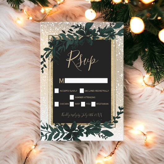 Goldtypografie-Blattschneeelegante Winterschneezei RSVP Karte