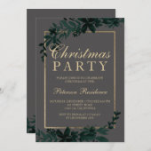 Goldtypografie Blumengraublatt Weihnachten Einladung (Vorne/Hinten)