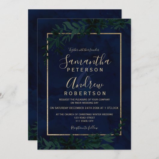 Goldtypografie Blumenseelenhochzeit Einladung (Vorne/Hinten)