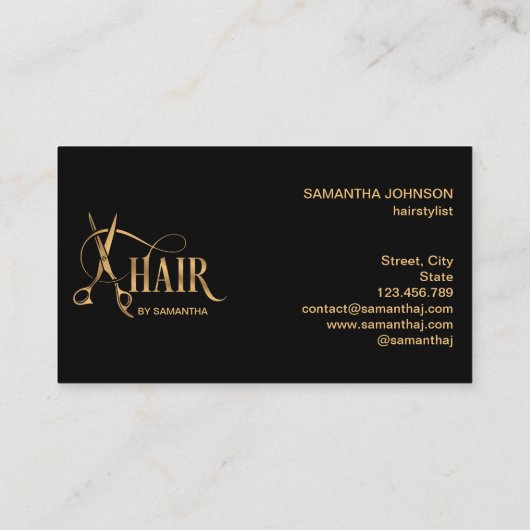 Goldtypografie-Haarschere Visitenkarte (Rückseite)