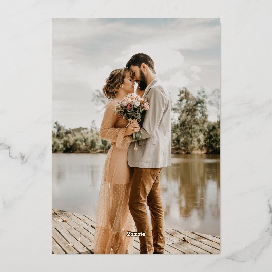 Goldtypografie-Hochzeit Sichern des Datums Folieneinladung (Rückseite)