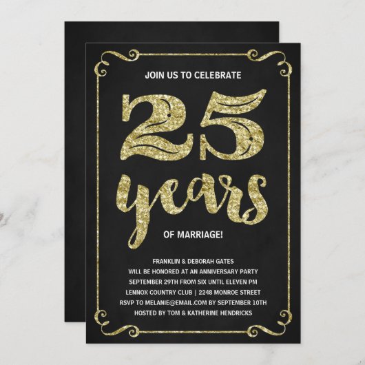 Goldtypografie | Imitate - 25-jähriges Jubiläum Einladung (Vorne/Hinten)