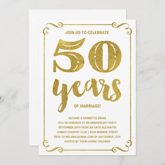 Goldtypografie | Imitate - 50-jähriges Jubiläum Einladung (Vorne/Hinten)