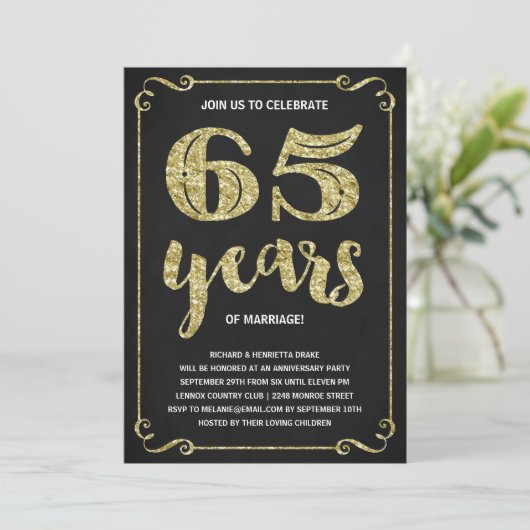 Goldtypografie | Imitate - 65-jähriges Jubiläum Einladung (Stehend Vorderseite)
