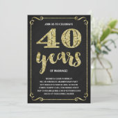 Goldtypografie | Imitate Foil 40 Jahre Jubiläum Einladung (Stehend Vorderseite)