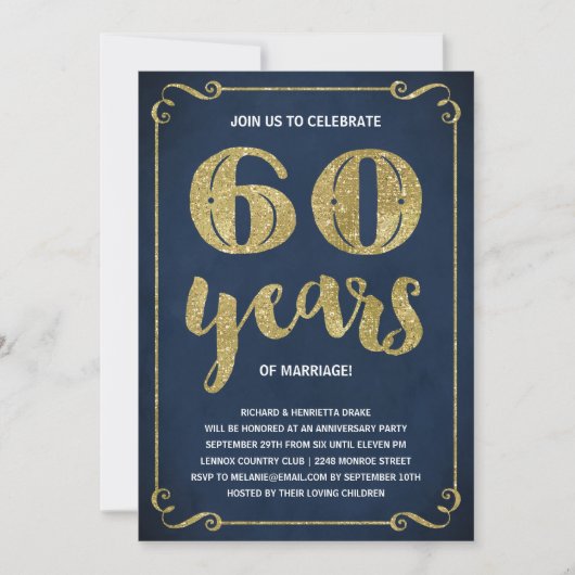 Goldtypografie | Imitate Foil 60 Jahre Jubiläum Einladung (Vorderseite)