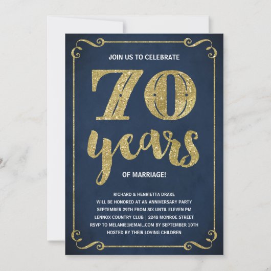 Goldtypografie | Imitate Foil 70 Jahre Jubiläum Einladung (Vorderseite)