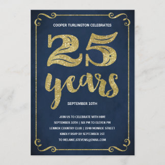 Goldtypografie| Imitats Foil 25. Geburtstagspartei Einladung