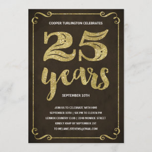 Goldtypografie   Imitats Foil 25. Geburtstagsparty Einladung