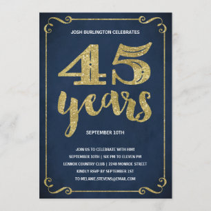 Goldtypografie Imitats Foil 45. Geburtstagsparty Einladung