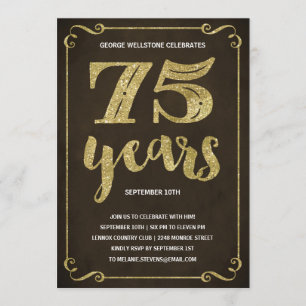 Goldtypografie  Imitats Foil 75. Geburtstagspartei Einladung