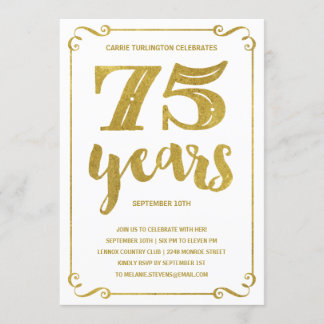 Goldtypografie | Imitats Foil 75. Geburtstagsparty Einladung