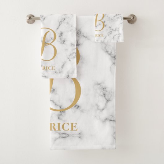 Goldtypografie-Name Monogramm aus modernem weißem Badhandtuch Set (Insitu)