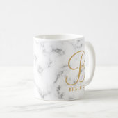 Goldtypografie-Name Monogramm aus modernem weißem  Kaffeetasse (VorderseiteRechts)
