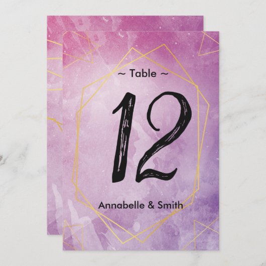 Goldtypografie, pinkfarbene Tischnummer (Vorne/Hinten)