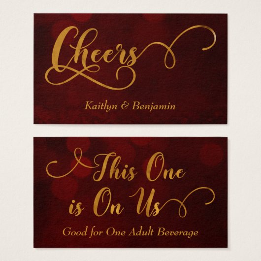 Goldtypografie über Red Bokeh Drinks Tickets (Vorne & Hinten)